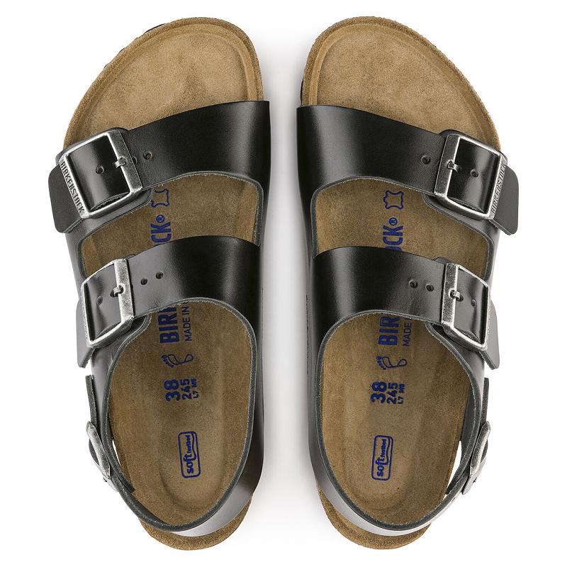 Birkenstock Milano Soft Footbed Amalfi Læder Sandaler Dame Sort | DK 352NWY